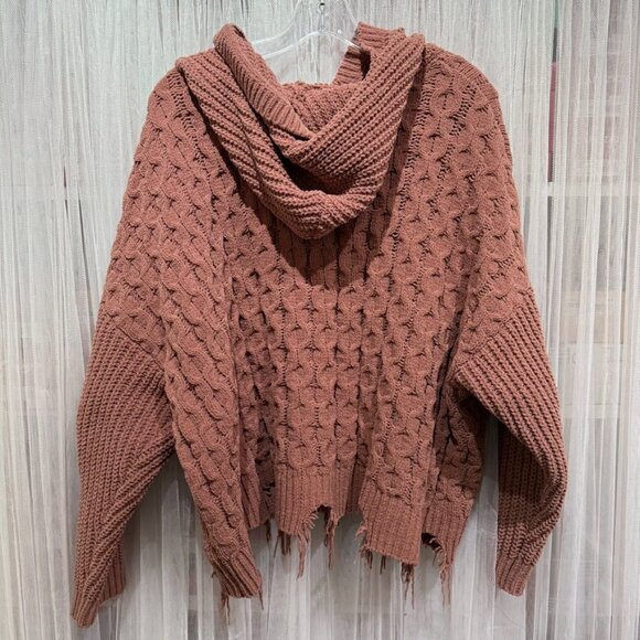 BKE Women’s Large Hooded Chenille Sweater Distressed Hem Textured Knit Cozy - Picture 4 of 11